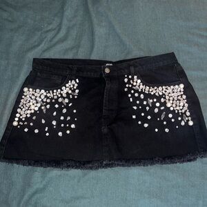 Nasty Gal Denim Mini/Micro Skirt Beaded/Embroidered size 12